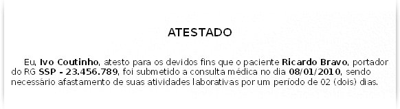 Atestado impresso Atestado impresso