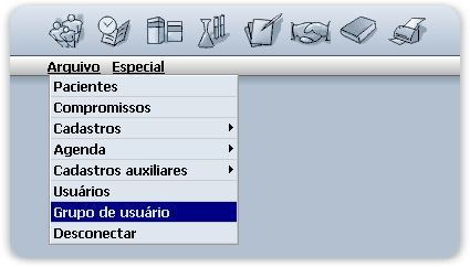Menu Arquivo > Grupo de usuário Menu Arquivo > Grupo de usuário