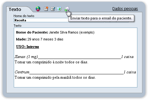 Enviar texto para o email do paciente Enviar texto para o email do paciente