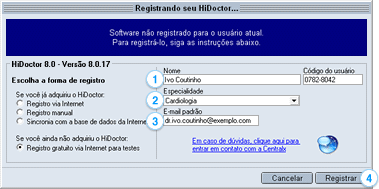 Registro via internet para testes