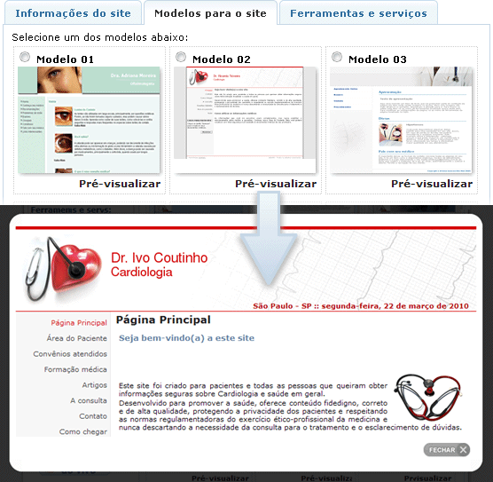 Site Médico - visualização do modelo do site