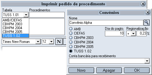 Utilização da tabela TUSS na impressão de pedido de procedimento e no cadastro de convênios Utilização da tabela TUSS