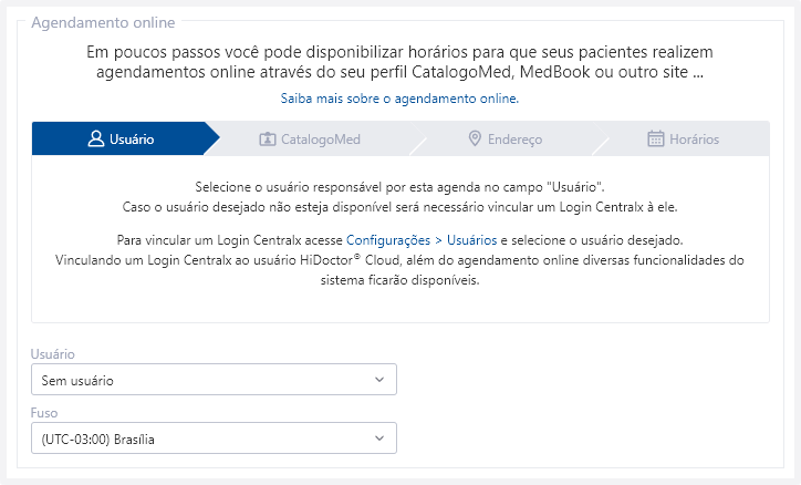 Assistente do Login Centralx no HiDoctor Cloud Assistente Agendamento Online
