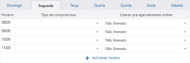Grade de horários da agenda do HiDoctor Cloud Programação da Agenda