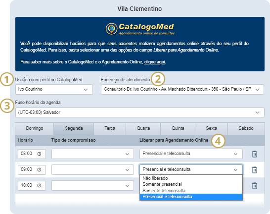 Tela de configuração do Agendamento Online Configurar Agendmento Online