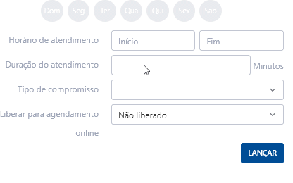 Lançar horários na agenda Lançar horário na Agenda