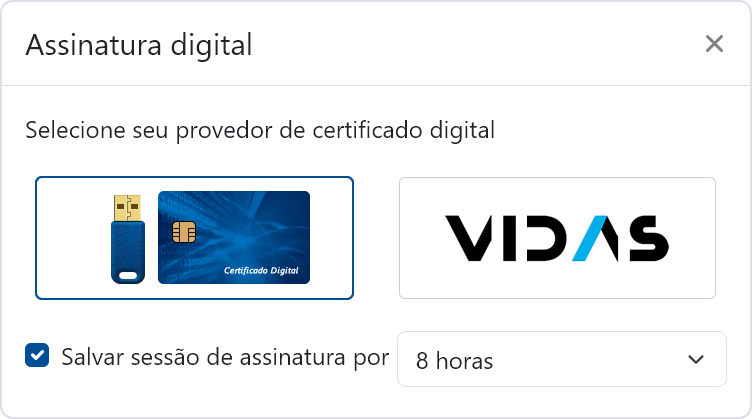 Tela de sele&ccedil;&atilde;o do provedor de certificado digital