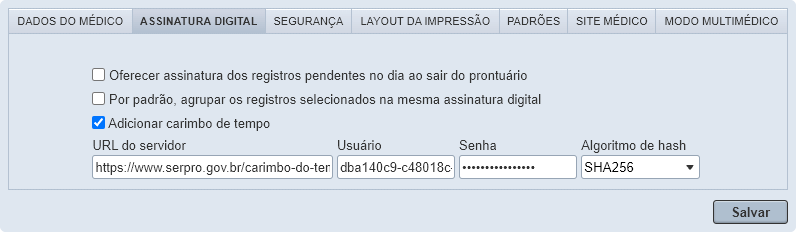 Adicionar carimbo de tempo à assinatura