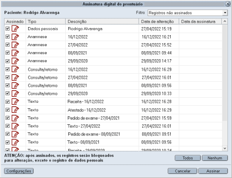Assinatura digital do prontuário Assinatura digital do prontuário