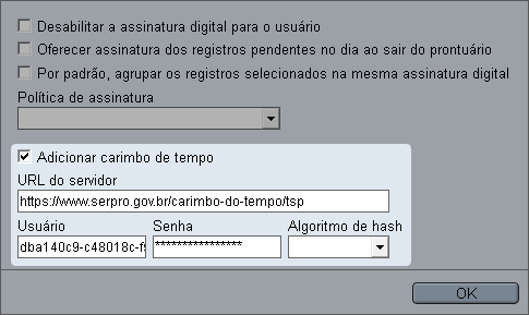 Adicionar carimbo de tempo à assinatura