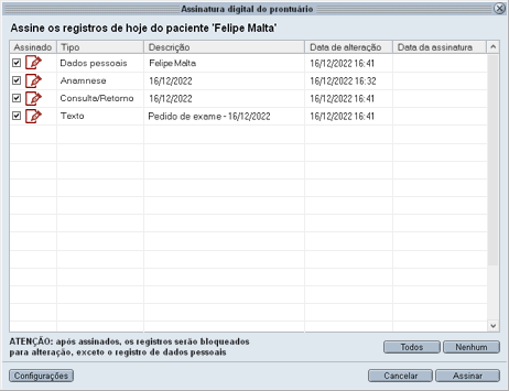 Notificação dos registros com assinatura pendente