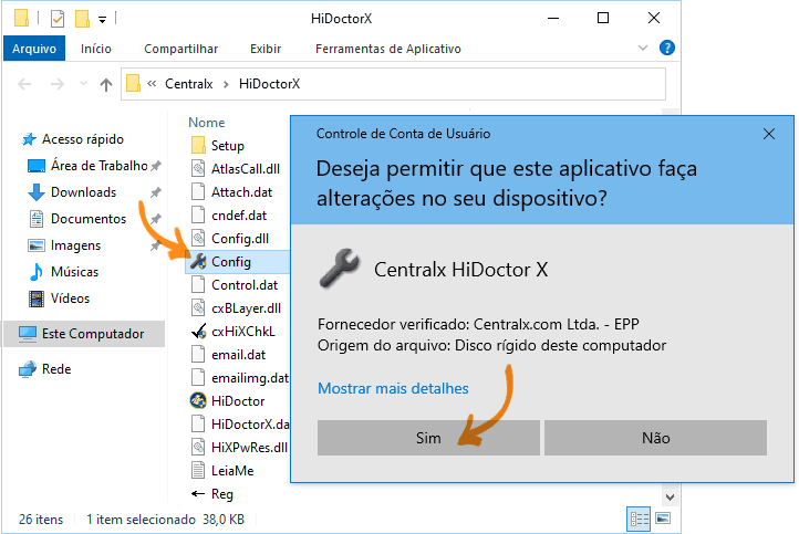 Executar programa Config.exe