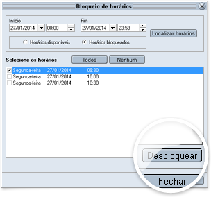 Desbloquear horário agenda