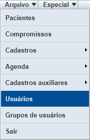 Menu Arquivo > Usuários Menu Arquivo > Usuários