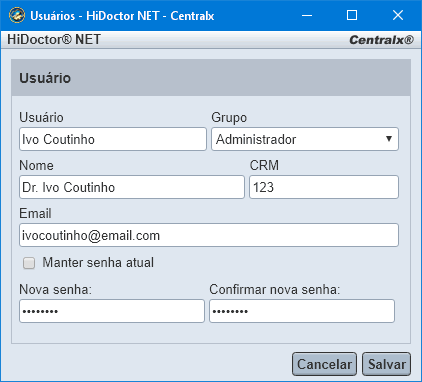 Editando usuário no HiDoctor NET Editando usuário no HiDoctor NET