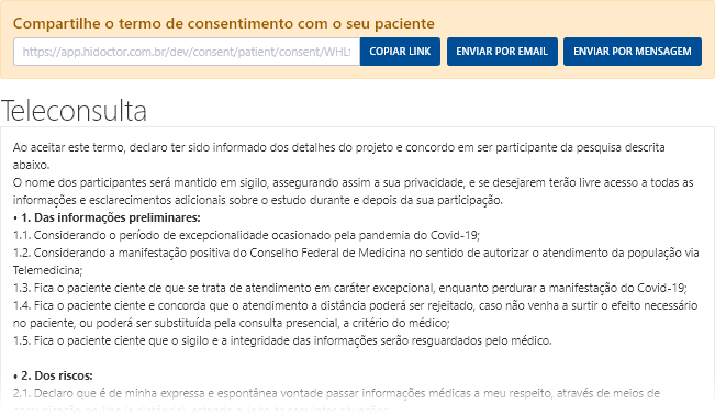 Enviar consentimento para o paciente