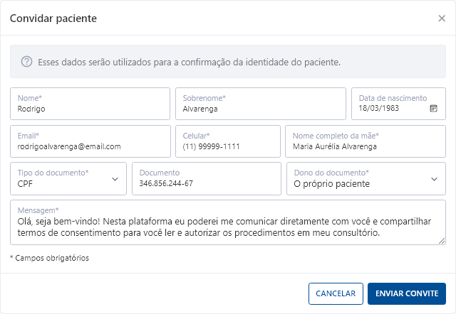 Convidar paciente Convidar paciente