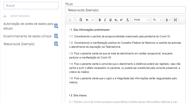 Modelos de consentimentos Modelos de consentimentos