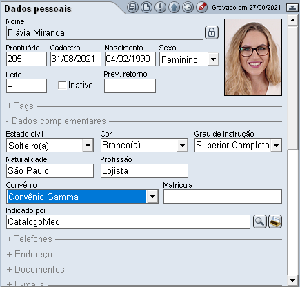 Ficha do paciente utilizando o novo convênio cadastrado Ficha do paciente utilizando o novo convênio cadastrado