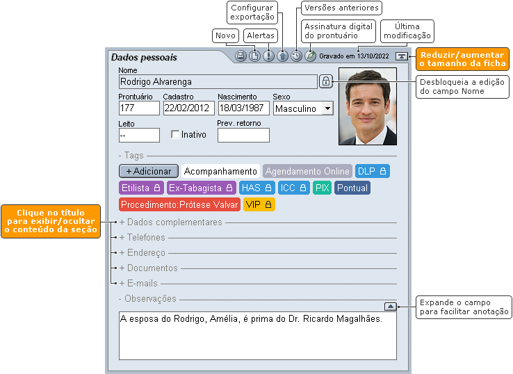 Ficha de Dados pessoais do HiDoctor