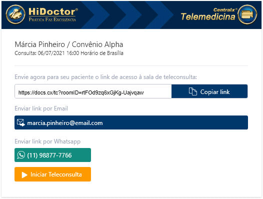 Encaminhar link para paciente Encaminhar link para paciente