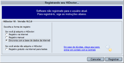 Sincronia com a base de dados da internet Registrar HiDoctor