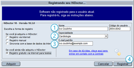 Registro via internet para testes Registrar HiDoctor