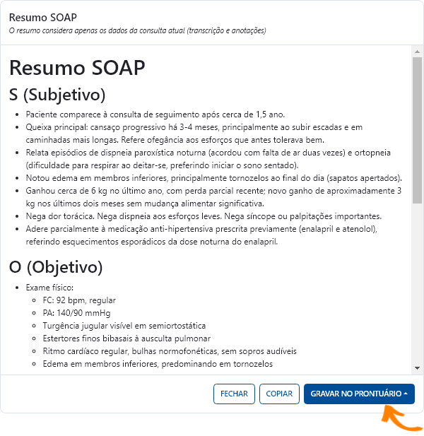 Gravar resumo no prontuário do paciente Gravar resumo no prontuário do paciente