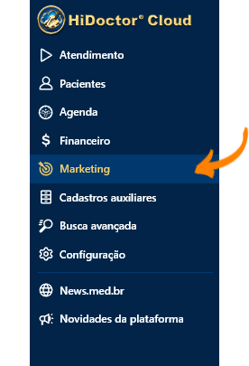 Módulo de Marketing no menu lateral do HiDoctor Cloud