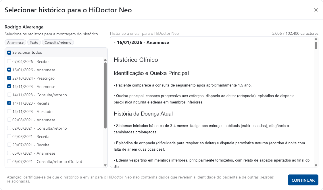 Selecionando contexto no HiDoctor Cloud