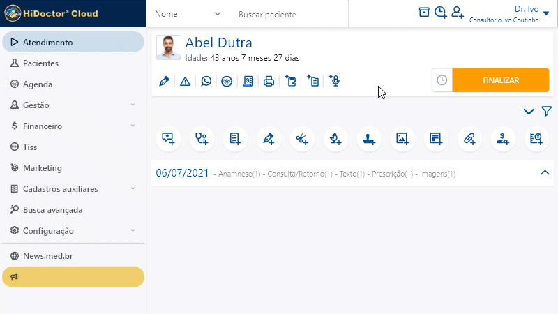 Abrindo emiss&atilde;o de receita no HiDoctor Cloud