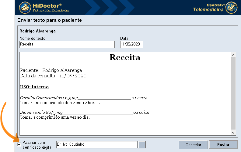 Tela de compartilhamento e assinatura Tela de compartilhamento e assinatura