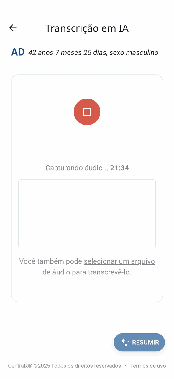 Resumir a transcrição no padrão de anamnese desejado Resumir a transcrição no padrão de anamnese desejado
