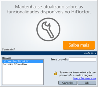 Tela de login do HiDoctor&reg;